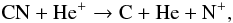 \appendix \setcounter{section}{1} \begin{equation} {\rm CN + He^+ \rightarrow C + He + N^+}, \label{twob} \end{equation}