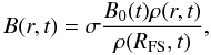 \begin{equation} B(r,t) = \sigma \frac{B_0(t) \rho(r,t)} {\rho(R_{\rm FS},t)}, \end{equation}