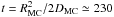 \hbox{$t=R_{\rm MC}^2/2D_{\rm MC} \simeq 230$}