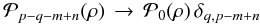 % subequation 1998 0 \begin{equation} \label{Eq:Ppqmn} \mathcal{P}_{p-q-m+n}(\rho) \, \rightarrow \, \mathcal{P}_{0}(\rho) \, \delta_{q,p-m+n} \end{equation}