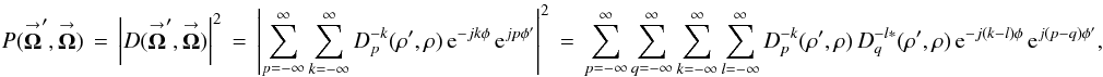 \appendix \setcounter{section}{6} \begin{equation} \label{Eq:PIntExpApod} P(\vecbf{\Omega}^{\prime},\vecbf{\Omega}) \, = \, \left|D(\vecbf{\Omega}^{\prime},\vecbf{\Omega})\right|^{2} \, = \, \left| \sum_{p=-\infty}^{\infty} \sum_{k=-\infty}^{\infty} D_{p}^{-k}(\rho^{\prime},\rho) \, {\rm e}^{-jk \phi} \, {\rm e}^{jp \phi^{\prime}} \right|^{2} \, = \, \sum_{p=-\infty}^{\infty} \sum_{q=-\infty}^{\infty} \sum_{k=-\infty}^{\infty} \sum_{l=-\infty}^{\infty} D_{p}^{-k}(\rho^{\prime},\rho) \, D_{q}^{-l *}(\rho^{\prime},\rho) \, {\rm e}^{-j(k-l)\phi} \, {\rm e}^{j(p-q)\phi^{\prime}} , \end{equation}