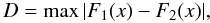 \appendix \setcounter{section}{1} \begin{equation} D = \max|F_{1}(x) - F_{2}(x)|, \end{equation}