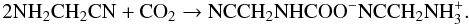 \begin{equation} \rm 2NH_{2}CH_{2}CN + CO_{2} \rightarrow NCCH_2NHCOO^{-}NCCH_2NH_3^{+}. \end{equation}