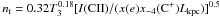 \hbox{$n_{\rm t}=0.32 T_3^{0.18}[I({\rm CII})/(x(e)x_{-4}({\rm C}^+)L_{\rm kpc})]^{0.5}$}