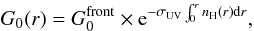 \appendix \setcounter{section}{1} \begin{equation} G_0(r) = G_0^{\rm front} \times {\rm e}^{-\sigma_{\rm UV} \int_0^{r} n_{\rm H}(r) {\rm d}r}, \end{equation}