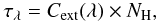 \begin{eqnarray} \tau_\lambda = C_{\rm ext}(\lambda) \times N_{\rm H}, \end{eqnarray}