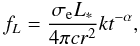 \begin{equation} f_{L} = \frac{\sigma_{\rm e}L_\ast}{4\pi{}cr^2}kt^{-\alpha}, \label{MOD1} \end{equation}