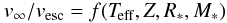 \begin{equation} \vinf/\vesc = f(\Teff,Z,\Rstar,\Mstar) \label{vive} \end{equation}