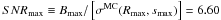 \hbox{$SNR_{\rm max} \equiv B_{\rm max}/\left[\sigma^{\rm MC}(R_{\rm max},s_{\rm max})\right] = 6.60$}