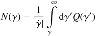 \appendix \setcounter{section}{2} \begin{equation} N(\gamma) = \frac{1}{|\dot\gamma|}\int\limits_\gamma^\infty\mathrm d \gamma^\prime Q(\gamma^\prime) \end{equation}