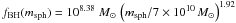 \hbox{$f_{\rm BH}(m_{\rm sph})= 10^{8.38}~{M}_\odot\,\left(m_{\rm sph}/7\times10^{10}\,{M}_\odot\right)^{1.92}$}