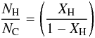 \appendix \setcounter{section}{1} \begin{equation} \frac{N_{\rm H}}{N_{\rm C}} = \left( \frac{X_{\rm H}}{1-X_{\rm H}} \right) \end{equation}