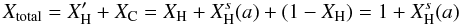 \appendix \setcounter{section}{1} \begin{equation} X_{\rm total} = X_{\rm H}^\prime + X_{\rm C} = X_{\rm H} + X_{\rm H}^s(a) + (1-X_{\rm H}) = 1 + X_{\rm H}^s(a) \label{eq_total_atomic_fractions_as_a_func_of_a} \end{equation}