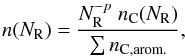 \appendix \setcounter{section}{2} \begin{equation} n(N_{\rm R}) = \frac{ N_{\rm R}^{-p} \ n_{\rm C}(N_{\rm R}) }{ \sum n_{\rm C,arom.} }, \label{eq_aromatics_size_dist} \end{equation}