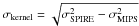 \hbox{$\sigma_{\rm kernel} =\sqrt{\sigma_{\rm SPIRE}^2-\sigma_{\rm MIPS}^2}$}