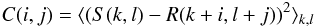 \begin{eqnarray} C(i,j)= \langle(S(k,l)-R(k+i,l+j))^2\rangle_{k,l} \end{eqnarray}
