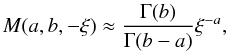 \begin{equation} M(a,b,-\xi) \approx \frac{\Gamma(b)}{\Gamma(b-a)}\xi^{-a}, \label{asympspine} \end{equation}