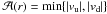 \hbox{${\cal A}(r)=\min\{\vert v_{\rm u}\vert,\vert v_{\rm d}\vert\}$}