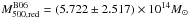 \hbox{$M^{\rm B06}_{\rm 500,red}=(5.722\pm 2.517)\times 10^{14} M_{\odot}$}