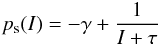 \begin{equation} p_{\rm s}(I) = - \gamma + \frac{1}{I + \tau} \label{eq:fitfunctiontwo} \end{equation}