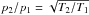 \hbox{$p_2/p_1=\sqrt{T_2/T_1}$}