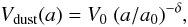 \begin{equation} V_{\rm dust}(a) = V_0~(a/a_0)^{-\delta}, \label{equ:4} \end{equation}
