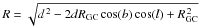 \hbox{$R = \sqrt { d^{\,2} - 2 d R_{\rm GC}\cos(b)\cos(l) + R_{\rm GC}^{\,2} }$}
