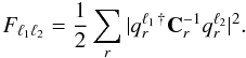 \begin{equation} \label{eq:fisher_torus} F_{\ell_{1} \ell_{2}} = \frac{1}{2} \sum_{r} \vert q^{\ell_{1} \, \dagger}_{r} \mathbf{C}^{-1}_{r} q^{\ell_{2}}_{r} \vert^2. \end{equation}