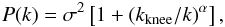 \begin{equation} \label{eq:noise} P(k) = \sigma^2 \left[ 1 + \left( k_{\mathrm{knee}} / k \right)^{\alpha}\right], \end{equation}