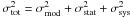 \hbox{$\sigma_{\rm tot}^2 = \sigma_{\rm mod}^2 + \sigma_{\rm stat}^2 + \sigma_{\rm sys}^2$}