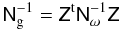 \begin{equation} \label{eq:noiseg} \mat{N}_{\rm g}^{-1}=\mat{Z}^{\rm t}\mat{N}_\omega^{-1}\mat{Z} \end{equation}