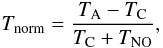 \appendix \setcounter{section}{2} \begin{equation} \label{NO removal} T_\mathrm{norm} = \frac{T_\mathrm{A} - T_\mathrm{C}} {T_\mathrm{C} + T_\mathrm{NO} }, \end{equation}