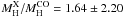 \hbox{$M_{\rm H}^{\rm X}/M_{\rm H}^{\rm CO}=1.64\pm2.20$}