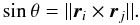 \appendix \setcounter{section}{1} \begin{equation} \label{eq:sintheta} \sin\theta = \vert| \vec{r}_i\times\vec{r}_j \vert|. \end{equation}
