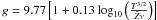 \hbox{$g=9.77\left [ 1 +0.13\log_{10} \left ( \frac{T^{3/2}}{\bar{Z}\nu} \right ) \right ]$}