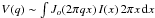 \hbox{$V(q) \sim \int J_o (2 \pi q x) \, I(x) \, 2 \pi x \, {\rm d}x$}