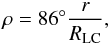 \begin{equation} \rho = 86^\circ \frac{r}{R_\mathrm{LC}}, \end{equation}
