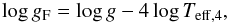 \begin{equation} \log g_{\rm F}=\log g - 4 \log T_{\rm eff,4}, \end{equation}