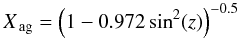 \begin{equation} \label{eq:airglowairmass} X_\mathrm{\,ag} = \left(1 - 0.972 \sin^2(z)\right)^{-0.5} \end{equation}