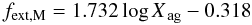 \begin{equation} \label{eq:m-airglowfit} f_\mathrm{ext,M} = 1.732 \log X_\mathrm{\,ag} - 0.318 \end{equation}