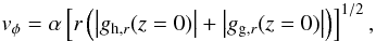 \begin{equation} \label{rotation} v_{\rm \phi} = \alpha \left[r \left( \left|g_{{\rm h},r}(z=0)\right| + \left|g_{{\rm g},r}(z=0)\right| \right) \right]^{1/2}, \end{equation}
