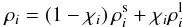 \begin{equation} \rho_{i}=\left( 1-\chi_{i} \right) \rho_{i}^{\rm s} +\chi_{i}\rho_{i}^{\rm l} \label{densiliq} \end{equation}