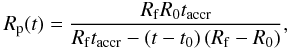 \begin{equation} R_{\rm p}(t)=\frac{R_{\rm f}R_{0}t_{\rm accr}}{R_{\rm f}t_{\rm accr}-\left( t-t_{0} \right) \left(R_{\rm f}-R_{0} \right) }, \label{as} \end{equation}