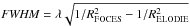 \hbox{${\it FWHM} = \lambda\sqrt{1/R_{\rm FOCES}^2-1/R_{\rm ELODIE}^2}$}