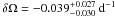 \hbox{$\delta\Omega = -0.039^{+0.027}_{-0.030}~{\rm d}^{-1}$}