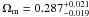 \hbox{$\Omega_{\rm m}=0.287^{+0.021}_{-0.019}$}