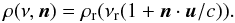 \begin{equation} \label{eq:hybridrho} \rho(\nu,\vec{n})=\rho_\rmr(\nu_\rmr (1+\vec{n} \cdot \vec{u}/c)). \end{equation}