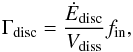 \begin{equation} \Gamma_\ind{disc} = \frac{\dot{E}_\ind{disc}}{V_\ind{diss}}f_\ind{in}, \end{equation}