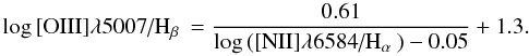 \begin{equation} \log \text{\OHb} = \frac{0.61}{\log{( \text{\NHa} )-0.05}} + 1.3. \end{equation}