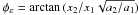 \hbox{$\phi_\varepsilon=\arctan{(x_2/x_1\sqrt{a_{2}/a_{1}})}$}